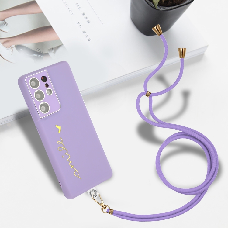 For Samsung Galaxy S21 Ultra 5G Gilding Line TPU Phone Case with Strap(Light Purple) For Samsung Galaxy S21 Ultra 5G Gilding Line TPU Phone Case with Strap(Light Purple)