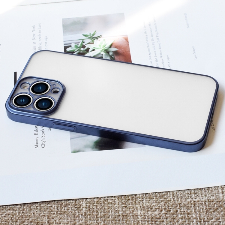 For iPhone 14 Wing Plating Translucent Frosted Phone Case (Navy Blue) For iPhone 14 Wing Plating Translucent Frosted Phone Case (Navy Blue)