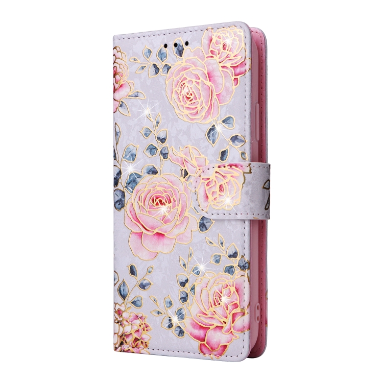 For iPhone 13 mini Bronzing Painting RFID Leather Case (Pastoral Rose)