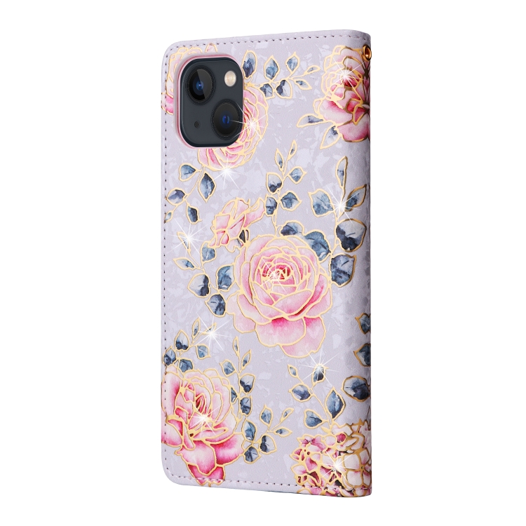 For iPhone 13 mini Bronzing Painting RFID Leather Case (Pastoral Rose)