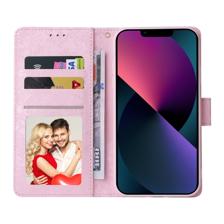 For iPhone 13 mini Bronzing Painting RFID Leather Case (Pastoral Rose)