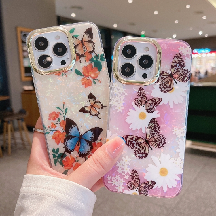For iPhone 14 Plus Shell Texture Flower TPU Phone Case (Purple Butterfly) For iPhone 14 Plus Shell Texture Flower TPU Phone Case (Purple Butterfly)