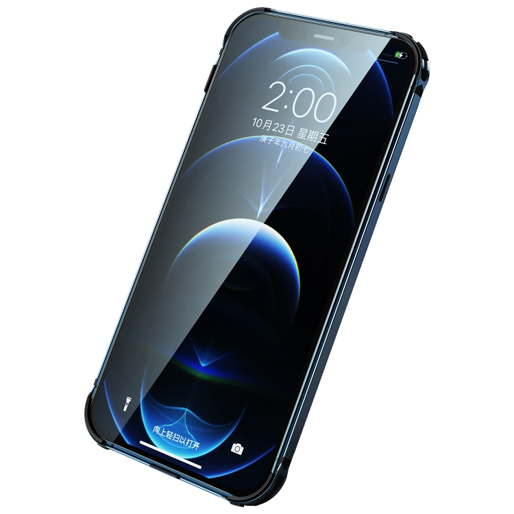 For iPhone 12 Stainless Steel+TPU Metal Transparent Phone Case(Sea Blue) For iPhone 12 Stainless Steel+TPU Metal Transparent Phone Case(Sea Blue)