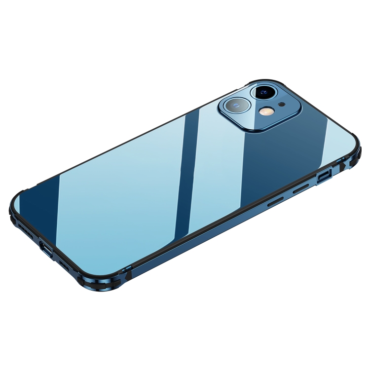 For iPhone 12 Stainless Steel+TPU Metal Transparent Phone Case(Sea Blue) For iPhone 12 Stainless Steel+TPU Metal Transparent Phone Case(Sea Blue)