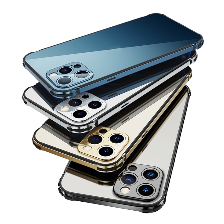 For iPhone 12 Stainless Steel+TPU Metal Transparent Phone Case(Sea Blue) For iPhone 12 Stainless Steel+TPU Metal Transparent Phone Case(Sea Blue)