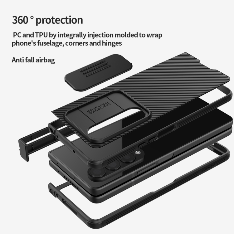 For Samsung Galaxy Z Fold4 NILLKIN Black Mirror Pro Series Camshield PC Phone Case, Simple Set (Blue)