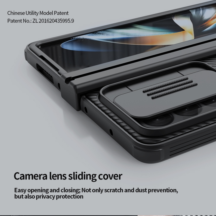 For Samsung Galaxy Z Fold4 NILLKIN Black Mirror Pro Series Camshield PC Phone Case, Simple Set (Blue)