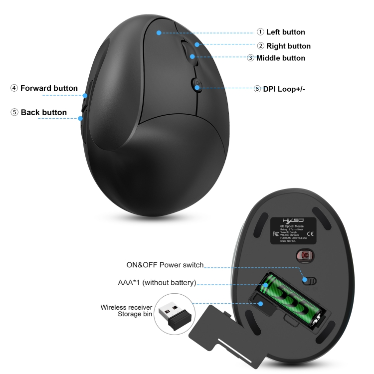 X10 2.4G Wireless Vertical Ergonomic Gaming Mouse(Black) - 4