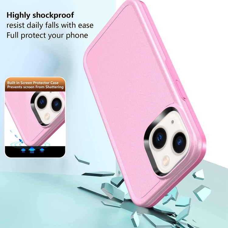 For iPhone 14 Plus Double Solid Color Armor Phone Case (Pink) For iPhone 14 Plus Double Solid Color Armor Phone Case (Pink)