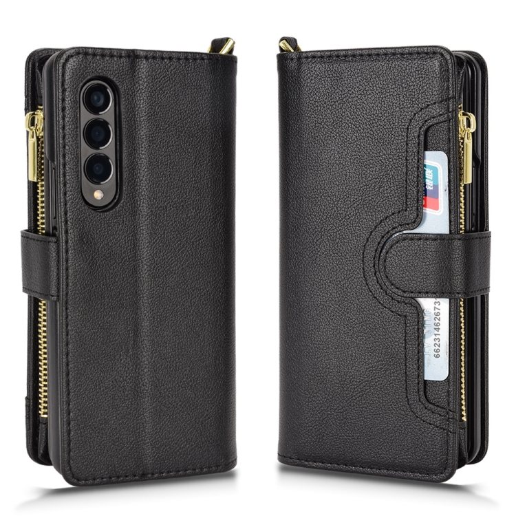For Samsung Galaxy Z Fold4 5G Litchi Texture Zipper Leather Phone Case(Black)