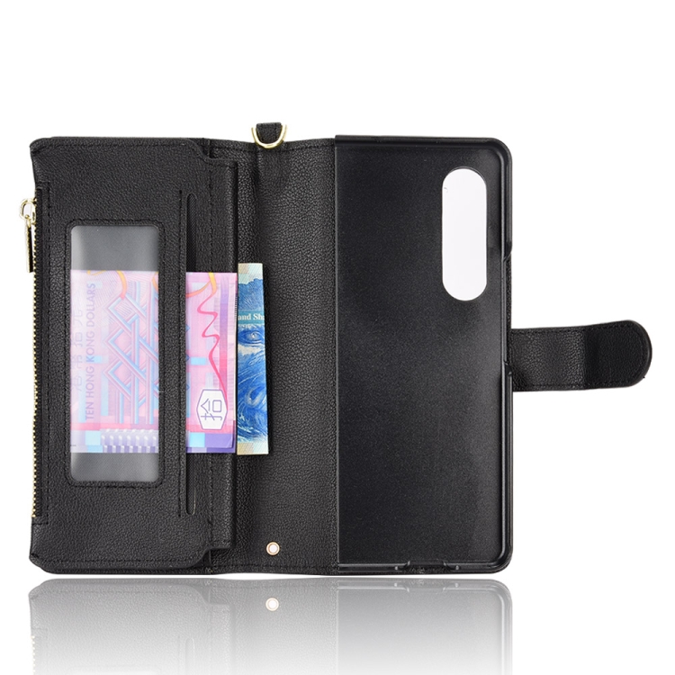 For Samsung Galaxy Z Fold4 5G Litchi Texture Zipper Leather Phone Case(Black)