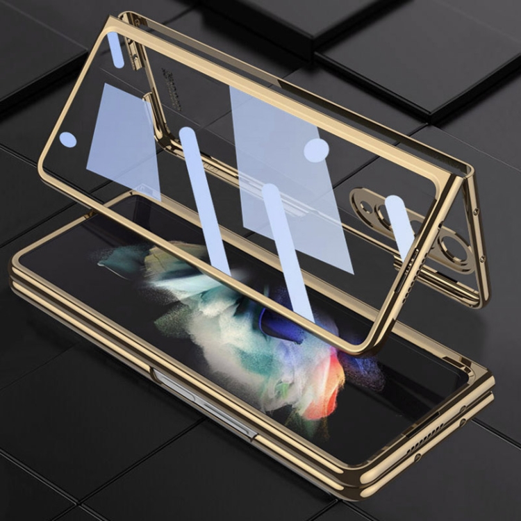 For Samsung Galaxy Z Fold4 GKK Integrated Electroplating + Glass Full Coverage Phone Case(Transparent) For Samsung Galaxy Z Fold4 GKK Integrated Electroplating + Glass Full Coverage Phone Case(Transparent)