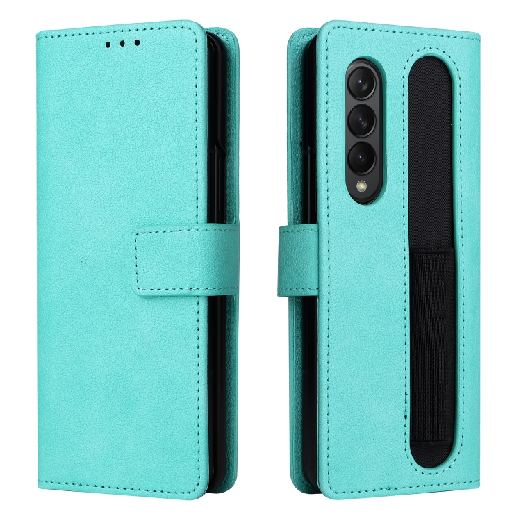 For Samsung Galaxy Z Fold4 Lambskin Flip Leather Phone Case with Pen Slot(Mint Blue) For Samsung Galaxy Z Fold4 Lambskin Flip Leather Phone Case with Pen Slot(Mint Blue)
