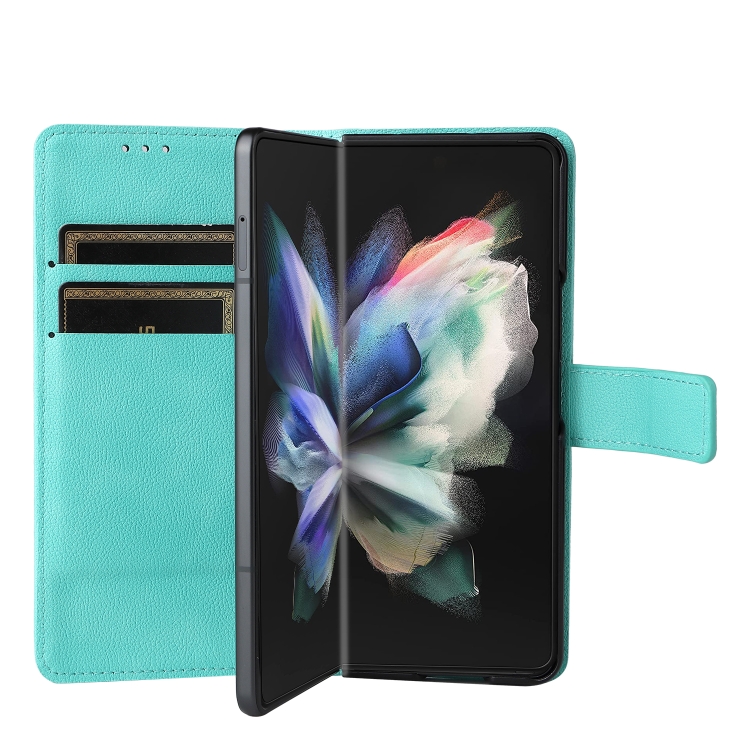 For Samsung Galaxy Z Fold4 Lambskin Flip Leather Phone Case with Pen Slot(Mint Blue) For Samsung Galaxy Z Fold4 Lambskin Flip Leather Phone Case with Pen Slot(Mint Blue)