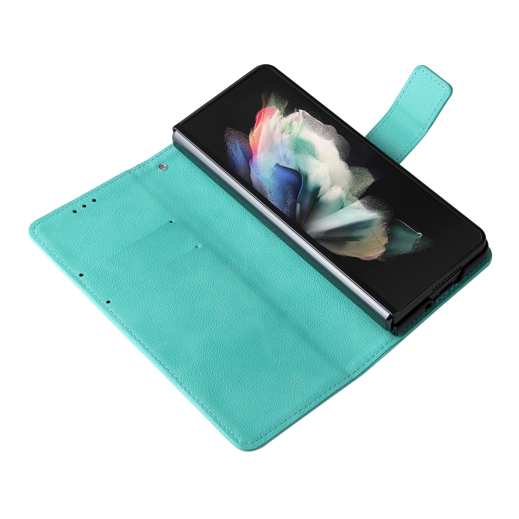 For Samsung Galaxy Z Fold4 Lambskin Flip Leather Phone Case with Pen Slot(Mint Blue) For Samsung Galaxy Z Fold4 Lambskin Flip Leather Phone Case with Pen Slot(Mint Blue)
