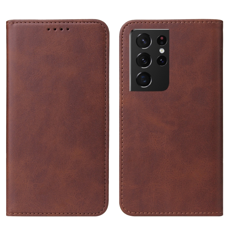 For Samsung Galaxy S21 Ultra 5G Magnetic Closure Leather Phone Case(Brown) For Samsung Galaxy S21 Ultra 5G Magnetic Closure Leather Phone Case(Brown)