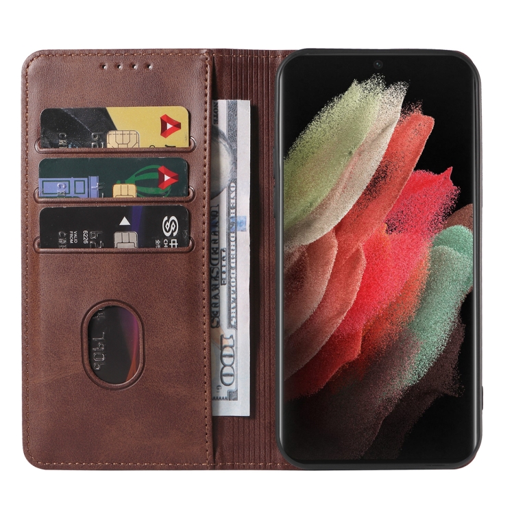 For Samsung Galaxy S21 Ultra 5G Magnetic Closure Leather Phone Case(Brown) For Samsung Galaxy S21 Ultra 5G Magnetic Closure Leather Phone Case(Brown)