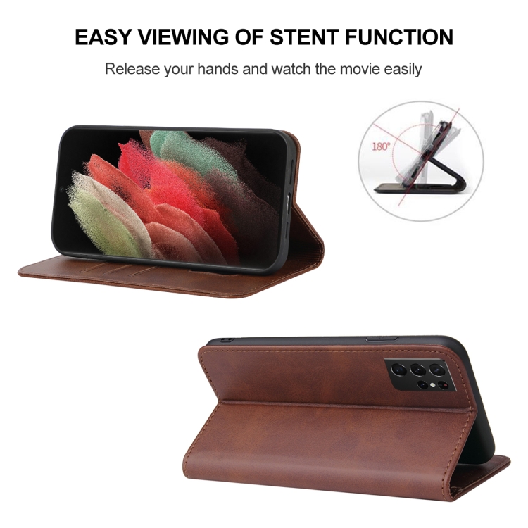 For Samsung Galaxy S21 Ultra 5G Magnetic Closure Leather Phone Case(Brown) For Samsung Galaxy S21 Ultra 5G Magnetic Closure Leather Phone Case(Brown)