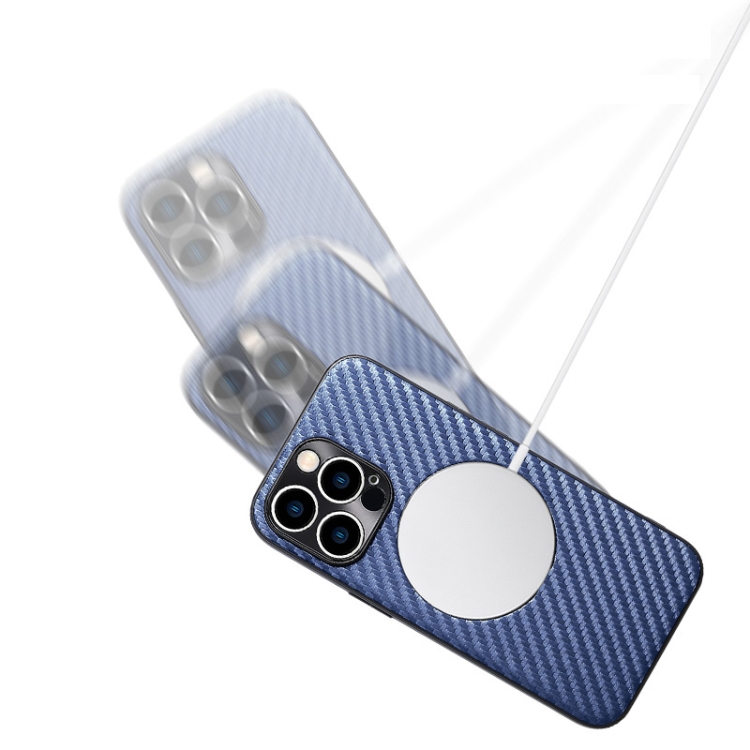 For iPhone 11 Carbon Fiber Texture MagSafe Magnetic Phone Case (Blue) For iPhone 11 Carbon Fiber Texture MagSafe Magnetic Phone Case (Blue)