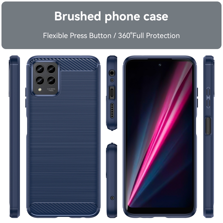 For T-Mobile REVVL 6 Pro 5G Brushed Texture Carbon Fiber TPU Phone Case(Blue) - 1