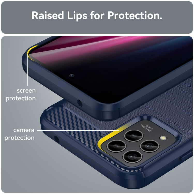 For T-Mobile REVVL 6 Pro 5G Brushed Texture Carbon Fiber TPU Phone Case(Blue) - 5