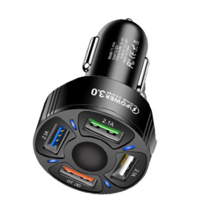 TE-094 4 in 1 Cigarette Lighter Conversion Plug Multi-function USB Car Fast Charger(Black) TE-094 4 in 1 Cigarette Lighter Conversion Plug Multi-function USB Car Fast Charger(Black)