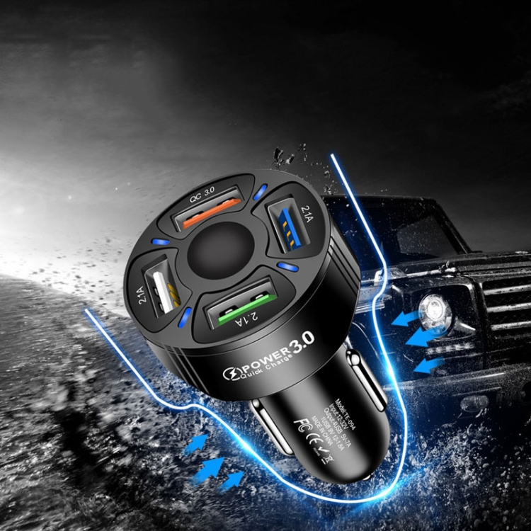 TE-094 4 in 1 Cigarette Lighter Conversion Plug Multi-function USB Car Fast Charger(Black) TE-094 4 in 1 Cigarette Lighter Conversion Plug Multi-function USB Car Fast Charger(Black)