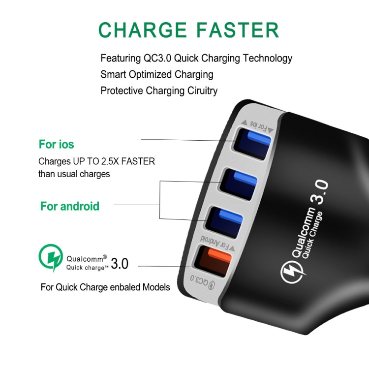 KC08 4 in 1 Cigarette Lighter Conversion Plug Multi-function USB Car Fast Charger(Black)