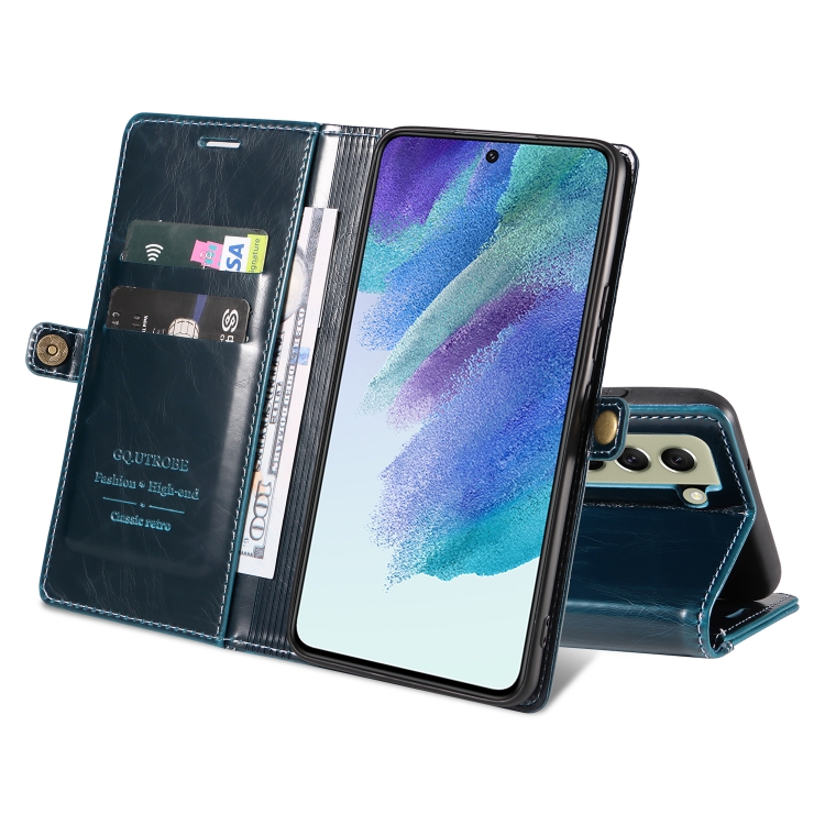 For Samsung Galaxy S22 5G GQUTROBE RFID Blocking Oil Wax Leather Phone Case(Blue) For Samsung Galaxy S22 5G GQUTROBE RFID Blocking Oil Wax Leather Phone Case(Blue)