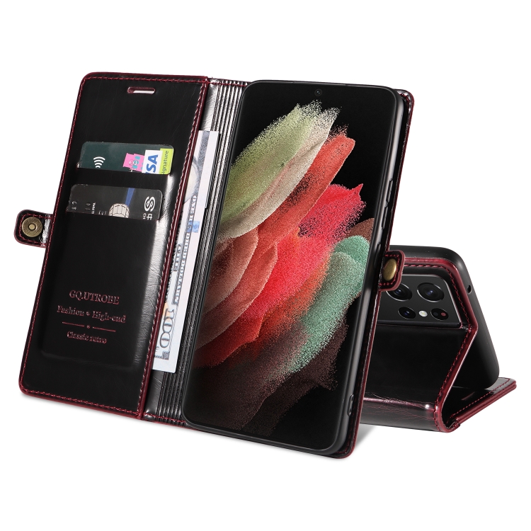 For Samsung Galaxy S21 Ultra 5G GQUTROBE RFID Blocking Oil Wax Leather Phone Case(Red) For Samsung Galaxy S21 Ultra 5G GQUTROBE RFID Blocking Oil Wax Leather Phone Case(Red)
