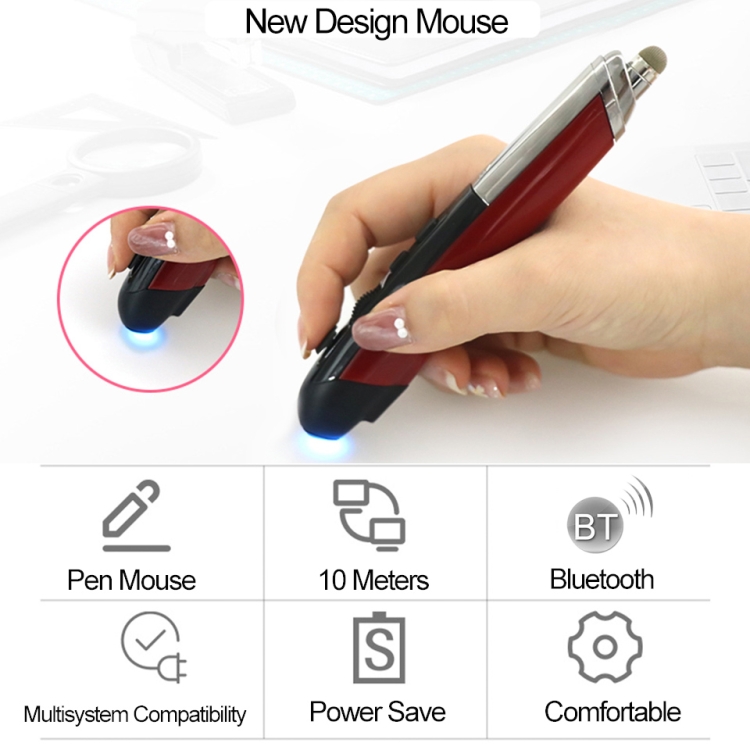 PR-08 Multifuncional Inalámbrico Bluetooth Pen Mouse Capacitivo Pen Mouse (Negro) - B1
