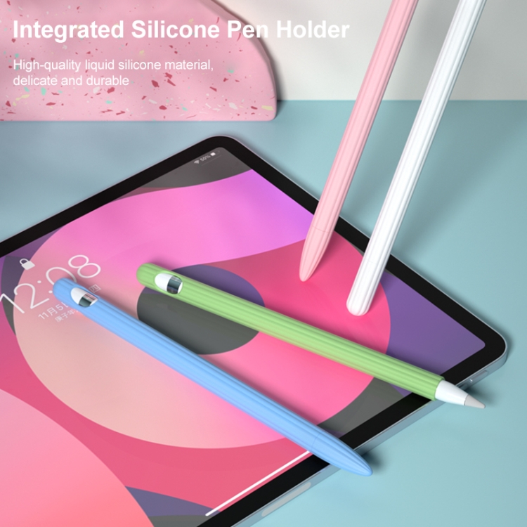 Estuche de lápiz óptico de silicona líquida a rayas 3 en 1 con dos tapas de punta para Apple Pencil 2 (negro) - B1