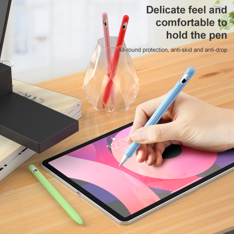 Estuche de lápiz óptico de silicona líquida a rayas 3 en 1 con dos tapas de punta para Apple Pencil 2 (negro) - B2