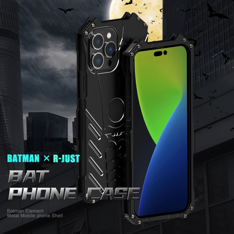 For iPhone 14 Pro Max R JUST Batman Metal Mobile Phone Protective Case Black