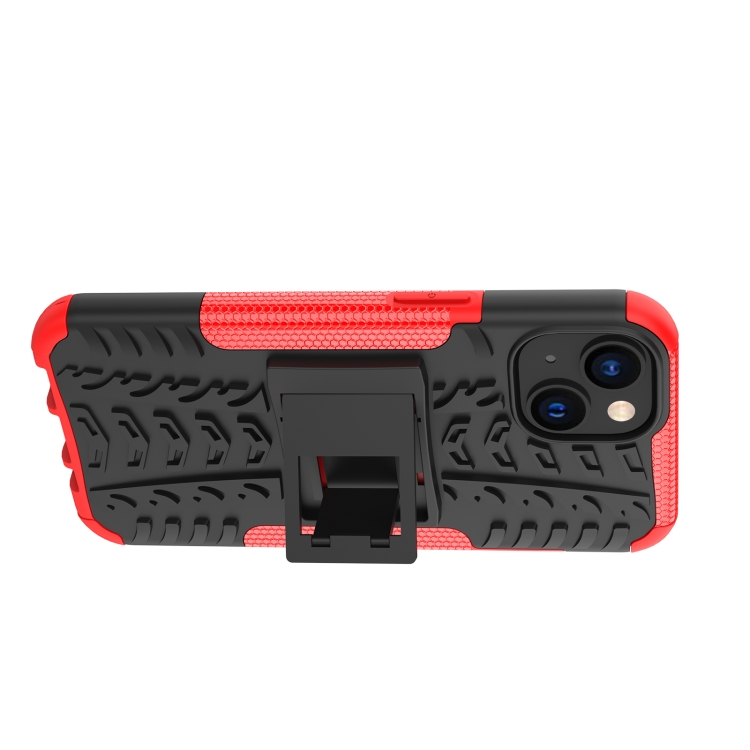 For iPhone 14 Tire Texture TPU + PC Phone Case with Holder (Red)