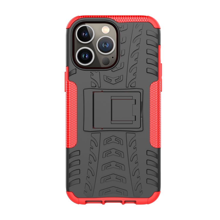 For iPhone 14 Pro Tire Texture TPU + PC Phone Case with Holder(Red) For iPhone 14 Pro Tire Texture TPU + PC Phone Case with Holder(Red)