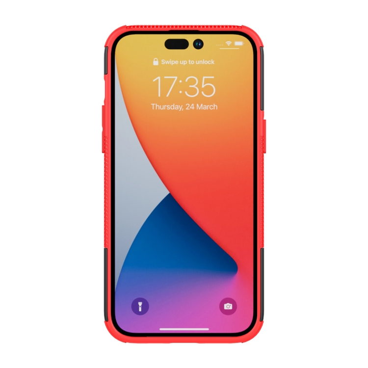 For iPhone 14 Pro Tire Texture TPU + PC Phone Case with Holder(Red) For iPhone 14 Pro Tire Texture TPU + PC Phone Case with Holder(Red)
