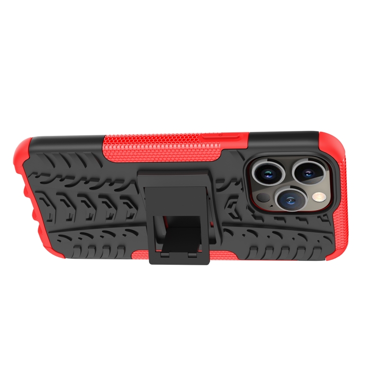 For iPhone 14 Pro Tire Texture TPU + PC Phone Case with Holder(Red) For iPhone 14 Pro Tire Texture TPU + PC Phone Case with Holder(Red)
