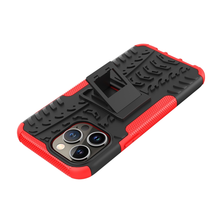 For iPhone 14 Pro Tire Texture TPU + PC Phone Case with Holder(Red) For iPhone 14 Pro Tire Texture TPU + PC Phone Case with Holder(Red)