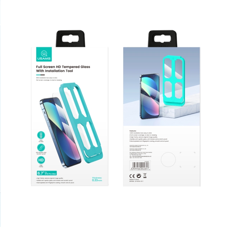 For iPhone 14 Pro USAMS US-BH804 Full Screen HD Tempered Glass with Installation Tool For iPhone 14 Pro USAMS US-BH804 Full Screen HD Tempered Glass with Installation Tool