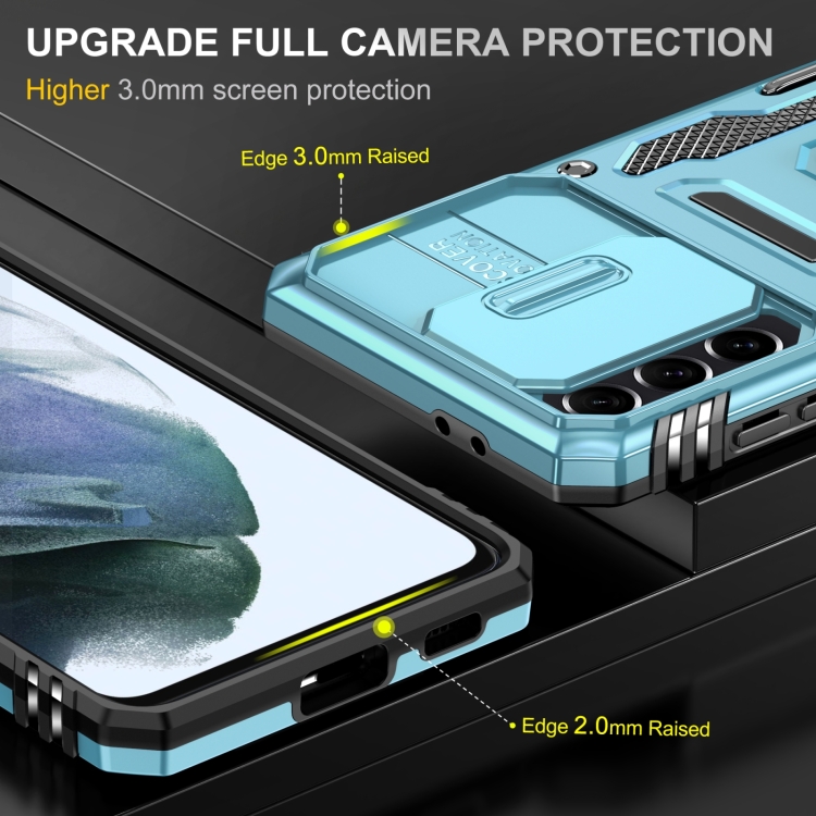 For Samsung Galaxy S22 5G Armor PC + TPU Camera Shield Phone Case(Light Blue) For Samsung Galaxy S22 5G Armor PC + TPU Camera Shield Phone Case(Light Blue)