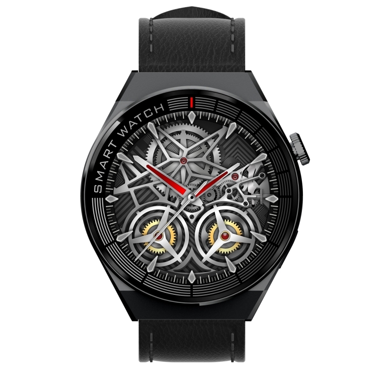 Reloj inteligente GW69 Plus, compatible con llamadas BT / frecuencia cardíaca / presión arterial / oxígeno en sangre (negro + correa de cuero negro) - 2