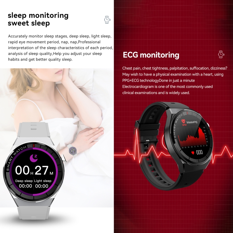 Reloj inteligente GW69 Plus, compatible con llamadas BT / frecuencia cardíaca / presión arterial / oxígeno en sangre (negro + correa de cuero negro) - B8