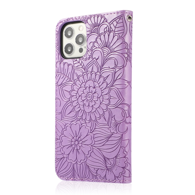 For iPhone 14 Pro Skin Feel Embossed Sunflower Horizontal Leather Case(Purple) For iPhone 14 Pro Skin Feel Embossed Sunflower Horizontal Leather Case(Purple)