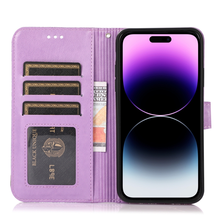 For iPhone 14 Pro Skin Feel Embossed Sunflower Horizontal Leather Case(Purple) For iPhone 14 Pro Skin Feel Embossed Sunflower Horizontal Leather Case(Purple)