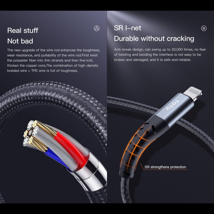 TOTU BL-005 Tough Series USB to 8 Pin Charging Data Cable Length:1m