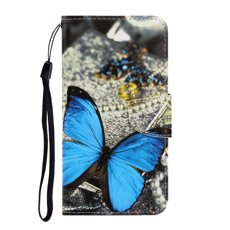 diseño de mariposa y flores Funda de piel con tapa para Samsung Galaxy A41 con ranuras para tarjetas color azul 