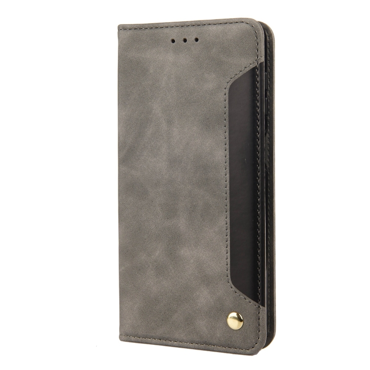 For iPhone 14 Skin Feel Splicing Leather Phone Case (Grey) For iPhone 14 Skin Feel Splicing Leather Phone Case (Grey)