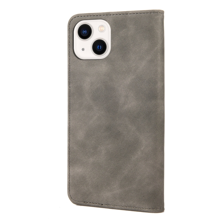 For iPhone 14 Skin Feel Splicing Leather Phone Case (Grey) For iPhone 14 Skin Feel Splicing Leather Phone Case (Grey)
