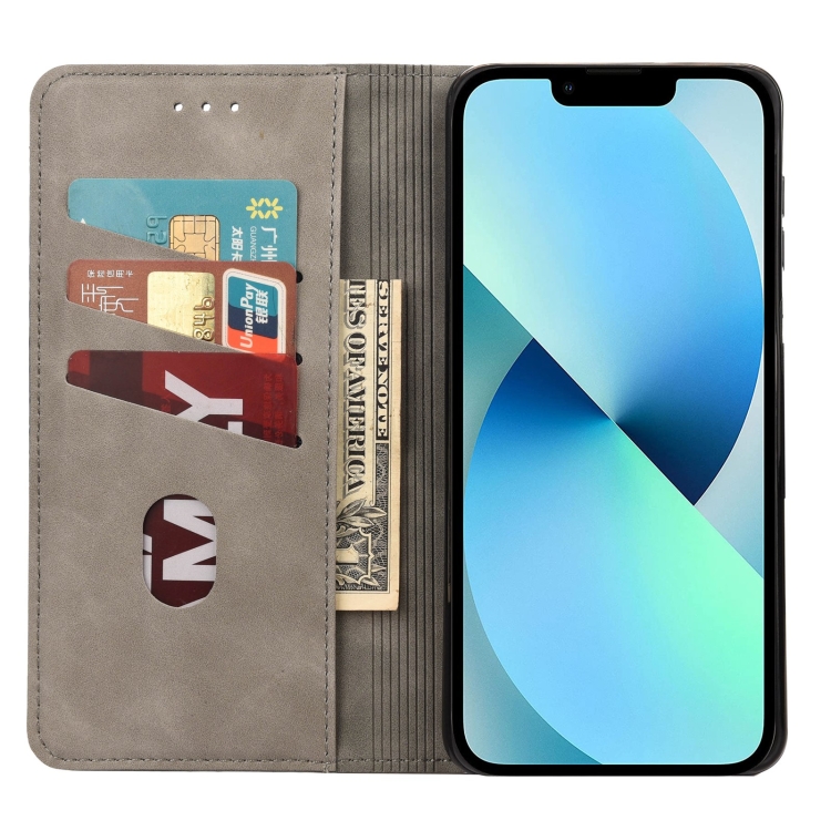 For iPhone 14 Skin Feel Splicing Leather Phone Case (Grey) For iPhone 14 Skin Feel Splicing Leather Phone Case (Grey)